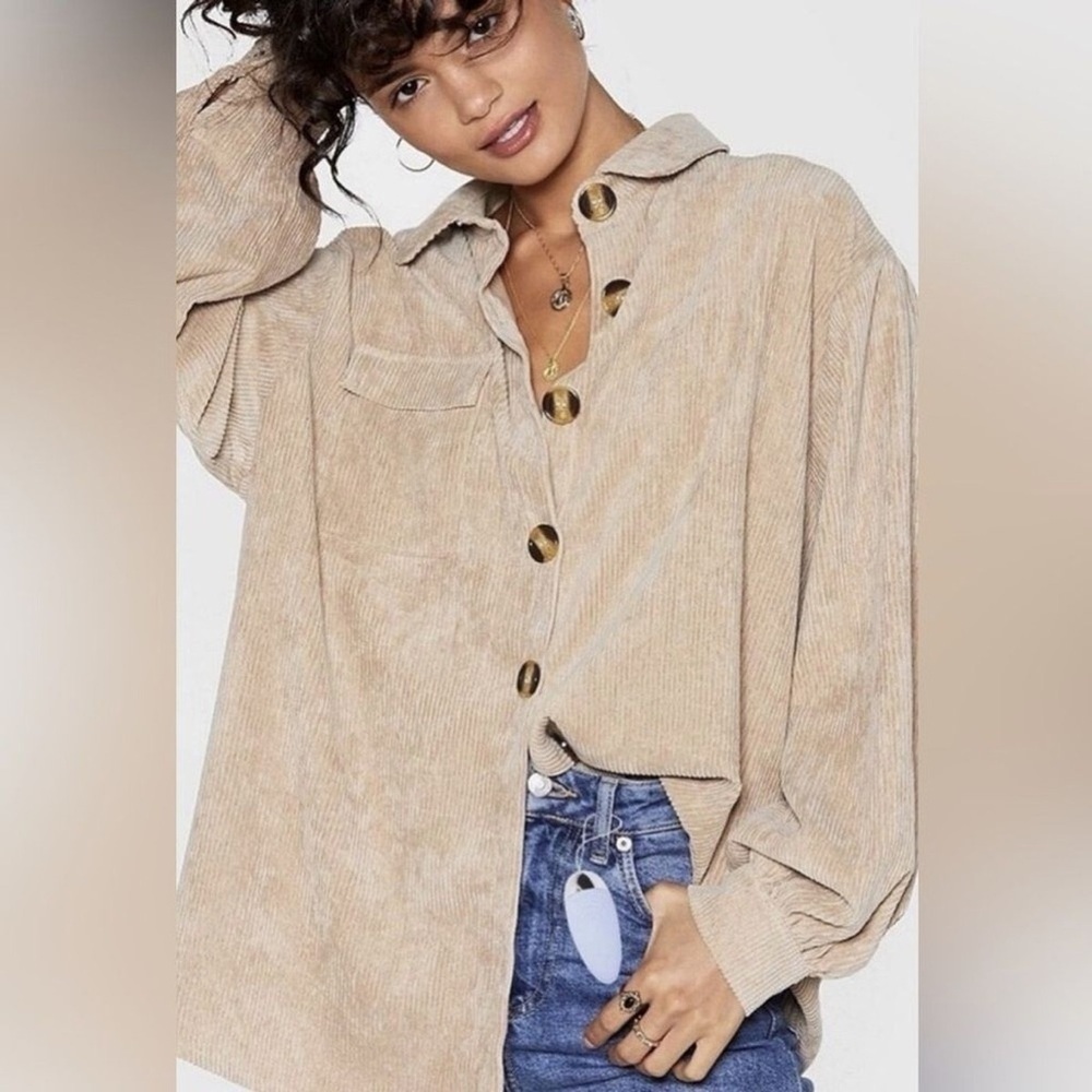 NWT NASTY GAL Oversized Corduroy Button Down Shirt SIZE 6 women's